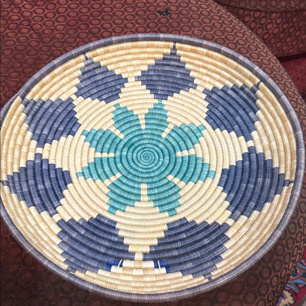 Large African coiled straw wall hanger basket
